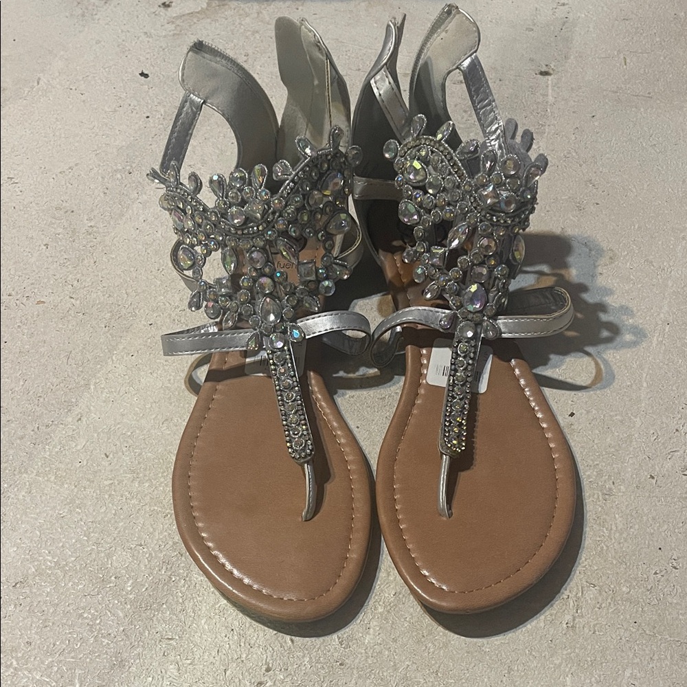 Daisy Fuentes Silver and Tan Embellished Sandals